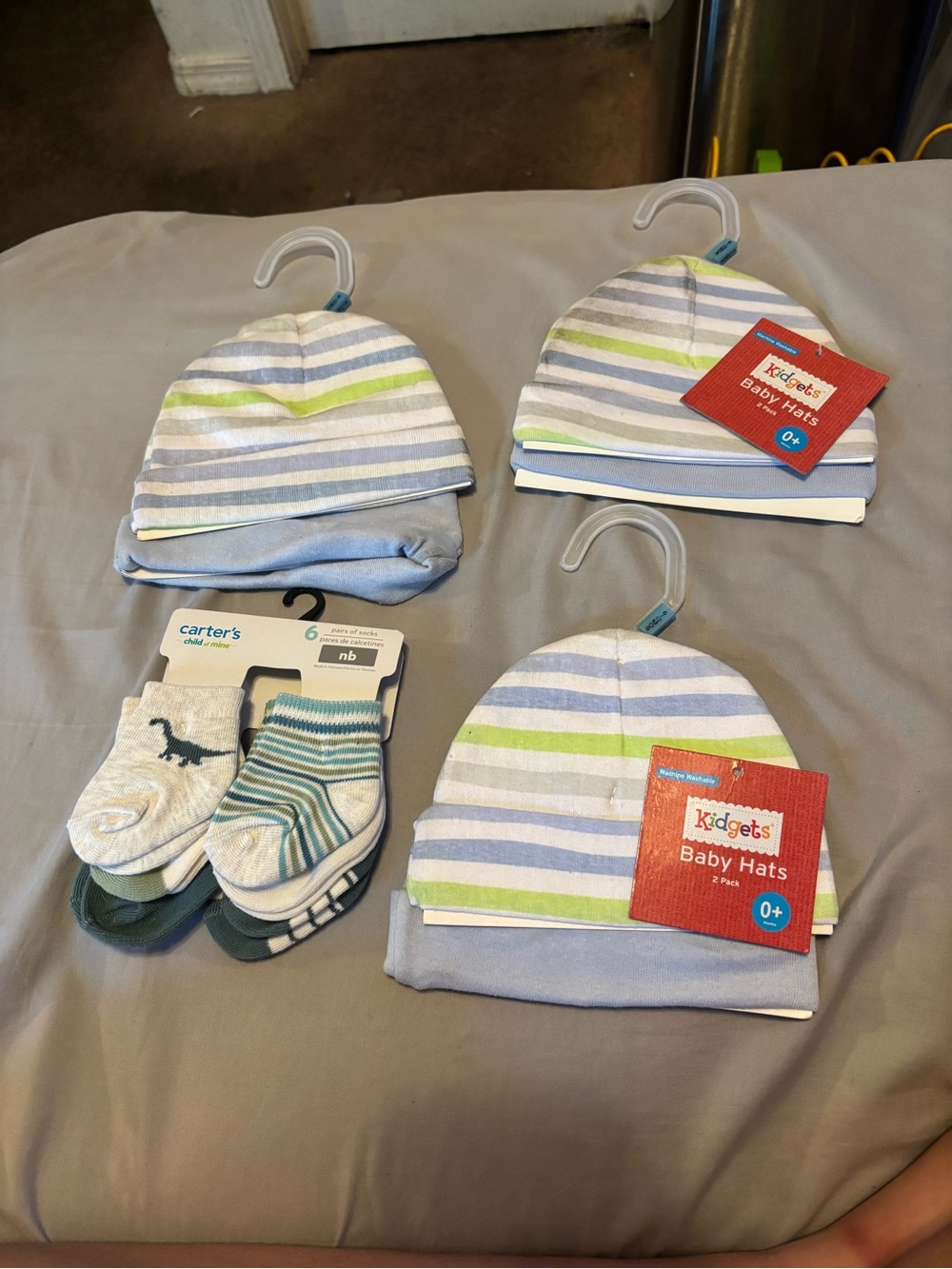 Newborn Striped Baby Hat - Blue & Green (2-Pack)